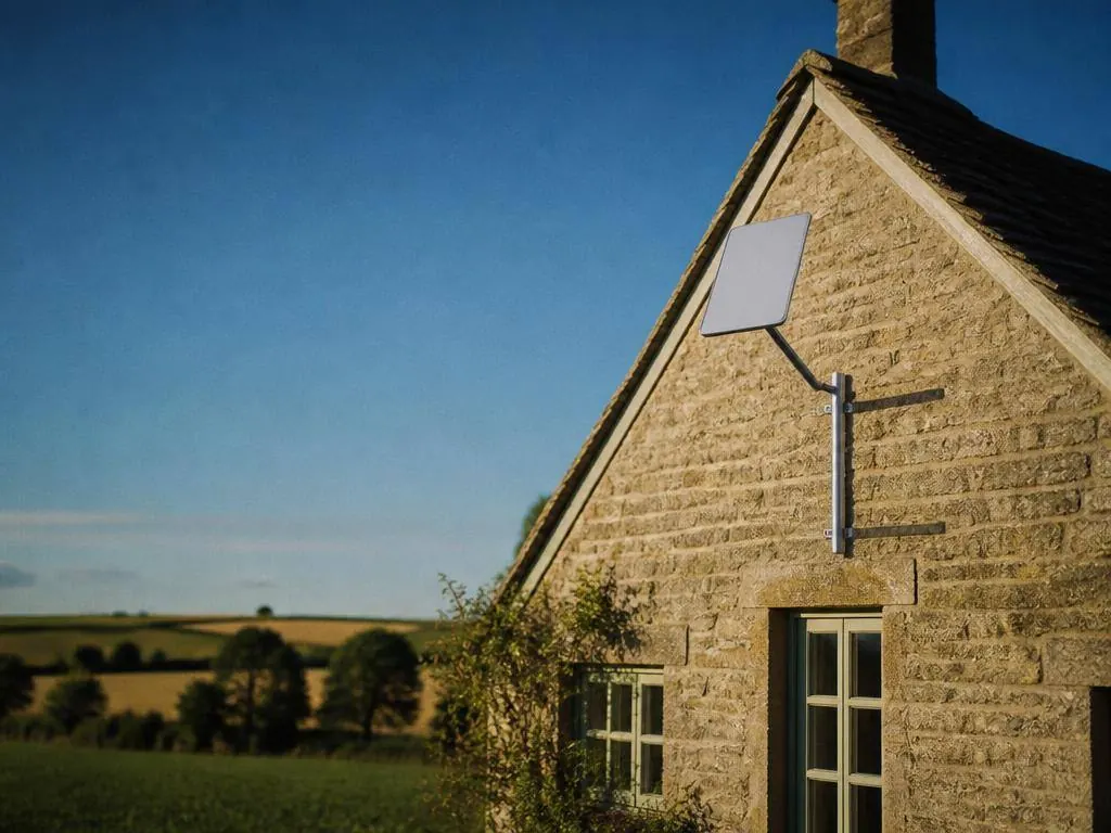 Starlink panel installed on a rural home