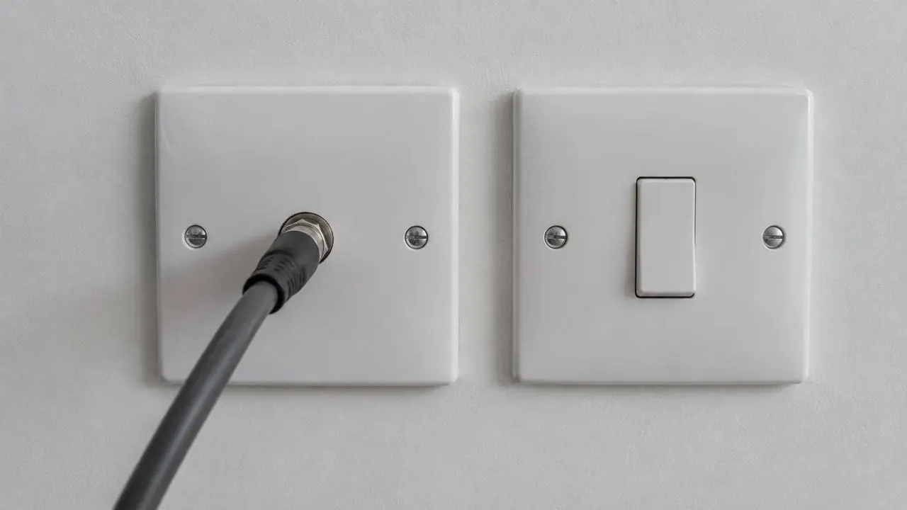 Neatly installed TV wall outlet and cabling in a bedroom