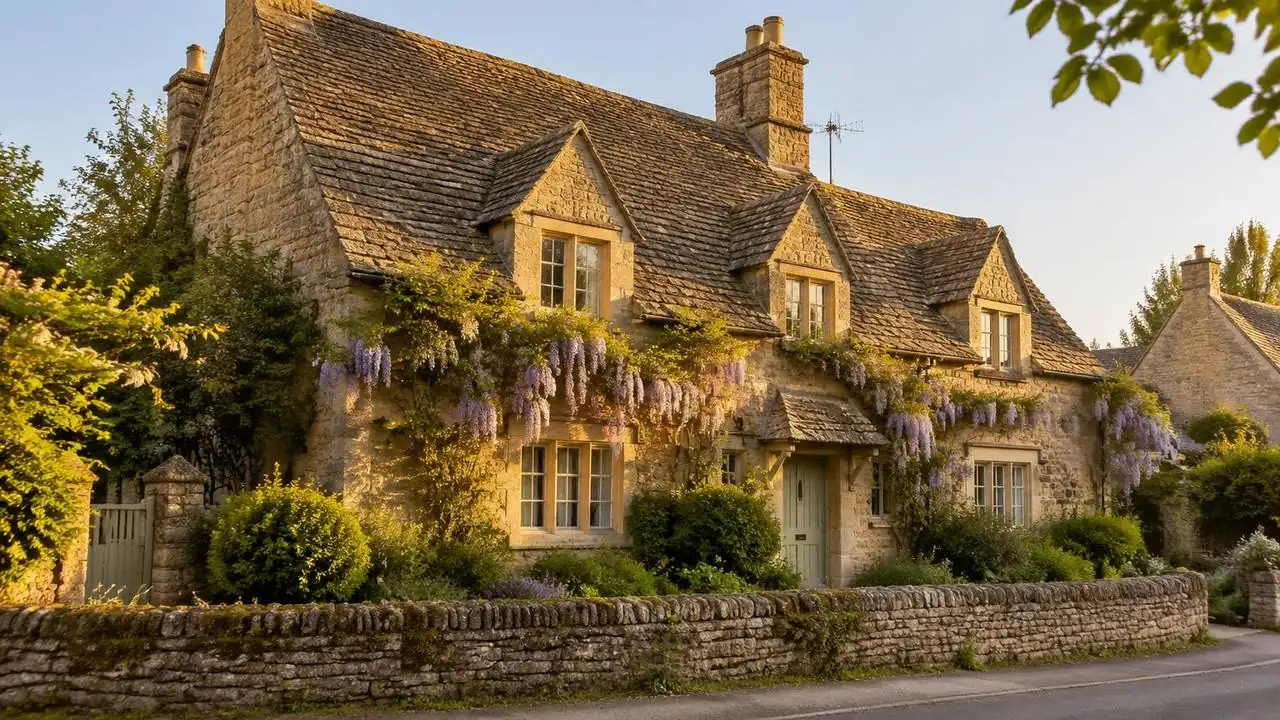 Cotswold stone cottage with a discreetly positioned aerial